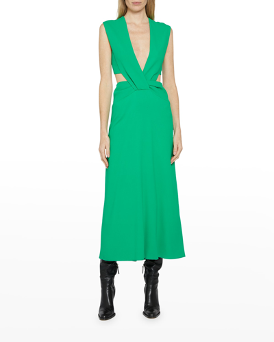 Shop Victoria Beckham Plunging Twist Cutout Maxi Dress In Bright Green