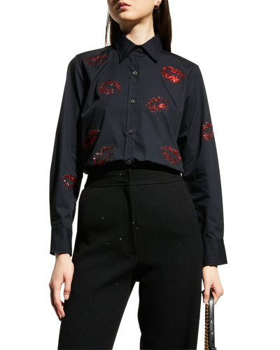 Shop Libertine Bisou Crystal Classic Button Down Shirt In Black