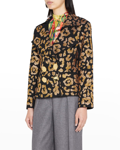 Shop Libertine Crystal Leopardo Asymmetrical Lapel Jacket In Black