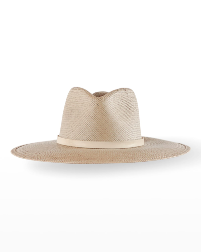 Shop Janessa Leone Valentine Wide-brim Straw Fedora Hat In Grey