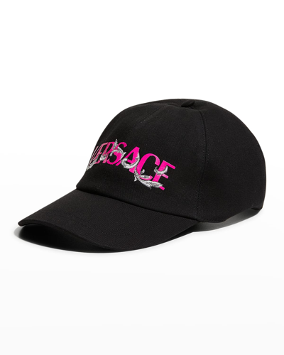 Shop Versace Logo Barocco Baseball Cap In Black Fucshia