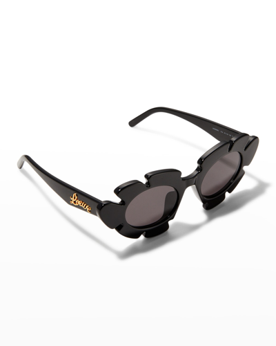Shop Loewe Flower Acetate Sunglasses In 01a Shiny Black