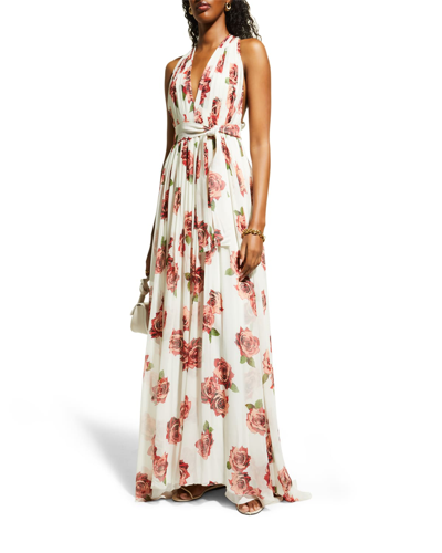 Shop Adam Lippes Waterfall Floral Silk Chiffon Maxi Dress In Ivory Floral