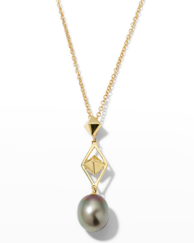 Shop Pearls By Shari Yellow Gold Tahitian Pearl Drop Necklace, 10mm