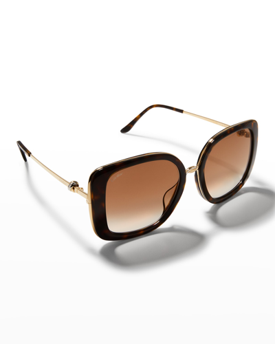 Shop Cartier Square Acetate & Metal Sunglasses In 002 Avana