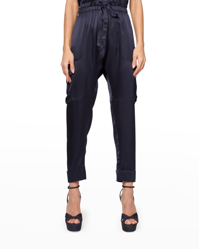 Shop Cami Nyc Carmen Cropped Silk Cargo Pants In Navy
