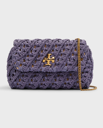 AUTH NWT $598 Tory Burch Kira Crochet Small Convertible Shoulder Bag Dark  Lotus