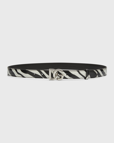 Shop Dolce & Gabbana Zebra Interlocking Dg Leather Belt