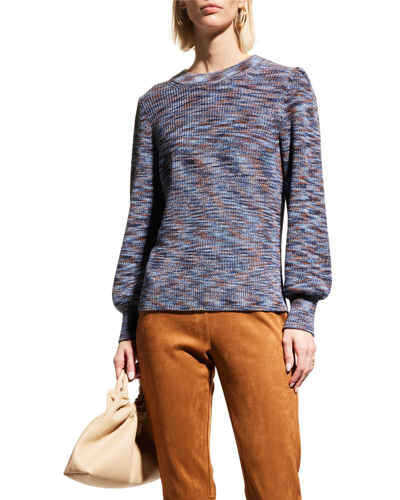 Shop Nic + Zoe Blouson-sleeve Space-dye Sweater In Indigo Mix