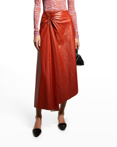 Shop A.l.c Tracy Pleated Side-ruched Faux Leather Maxi Skirt In Dark Spice