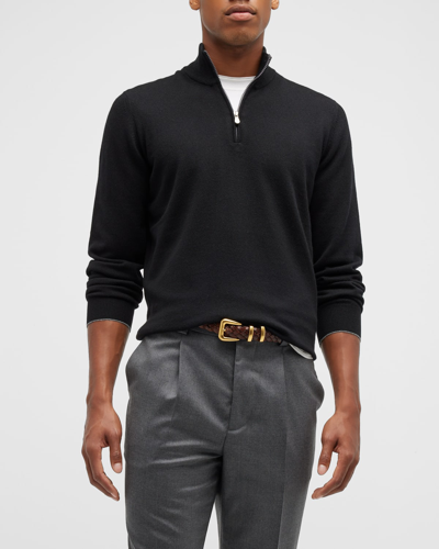 Shop Brunello Cucinelli Men's Cashmere Quarter-zip Sweater In Ch101 Black