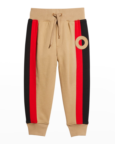 Shop Burberry Boy's Rickton Striped Joggers In Archive Beige