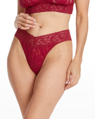 Shop Hanky Panky Stretch Lace Traditional-rise Thong In Cranberry