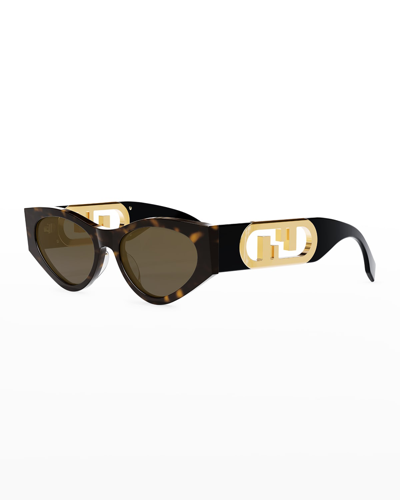 Shop Fendi Ff Cutout Oval Acetate Sunglasses In 52e Dark Havana