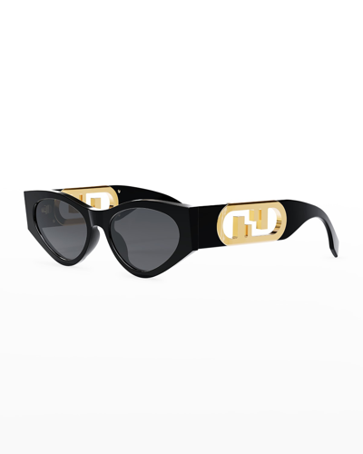 Shop Fendi Ff Cutout Oval Acetate Sunglasses In 01a Shiny Black