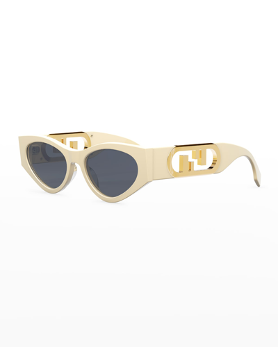 Shop Fendi Ff Cutout Oval Acetate Sunglasses In 25v Ivory