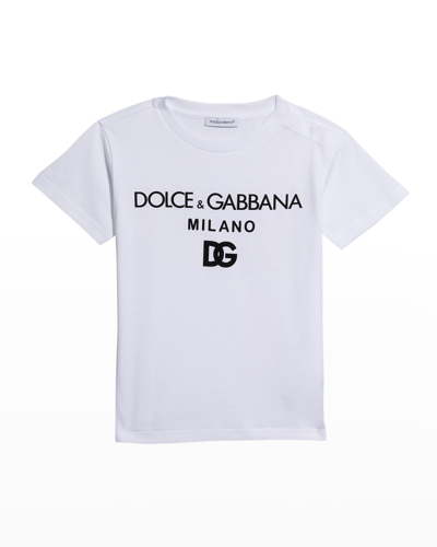Shop Dolce & Gabbana Boy's Logo-print T-shirt In Bianco Ottico