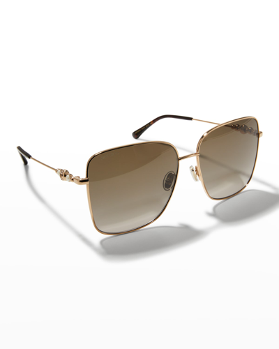 Shop Jimmy Choo Hesters Stainless Steel & Metal Cat-eye Sunglasses In 006j Gold Havn