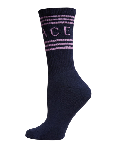 Shop Versace Striped Logo Athletic Socks In Blue Navy Liatris