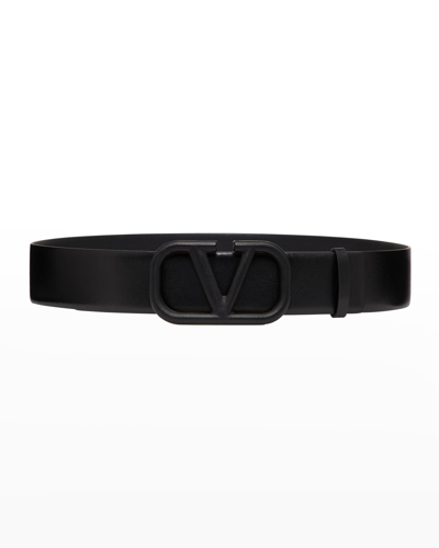 Shop Valentino Vlogo Tonal Calf Leather Belt In Denim