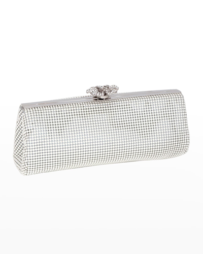 Shop Whiting & Davis Flower Crystal-embellished Clutch Bag In Silver