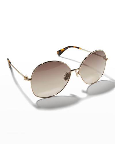 Shop Max Mara Jewel Round Metal Sunglasses In 32f Brown