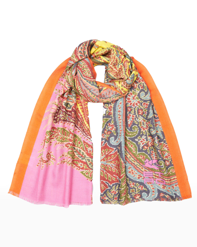Shop Etro Cashmere-silk Sciarpa Shaal Scarf In Orange