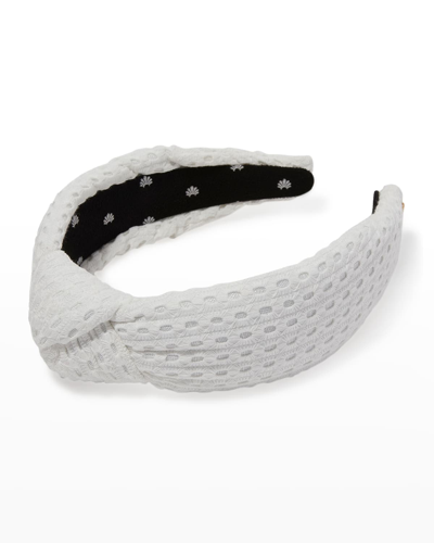 Shop Lele Sadoughi Eyelet Knotted Headband In White