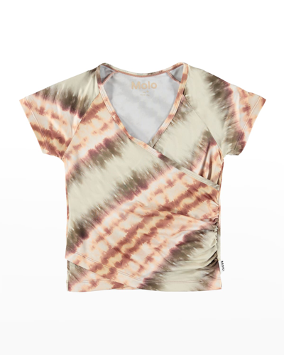 Shop Molo Girl's Oaklee Crossover Tie-dye T-shirt W/ Heiq Smart Tech In Tie Dye Diagonal