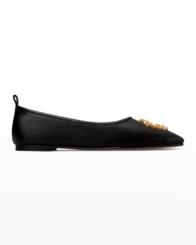 Shop Tory Burch Eleanor Leather Medallion Ballerina Flats In Perfect Black