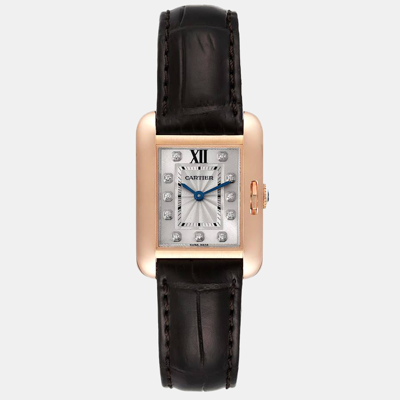 Pre-owned Cartier Silver 18k Rose Gold Tank Anglaise Wjta0007 Women's Wristwatch 23 Mm