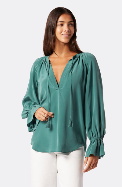 Shop Joie Cecarina Long Sleeve Silk Top In Green