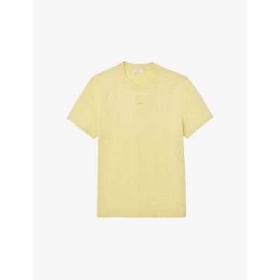 Shop Sandro Mens Jaunes / Oranges Logo-embroidered Crewneck Cotton-jersey T-shirt