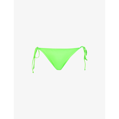 Shop Ganni Tie-side High-leg Recycled-polyester-blend Bikini Bottoms In Lime Popsicle