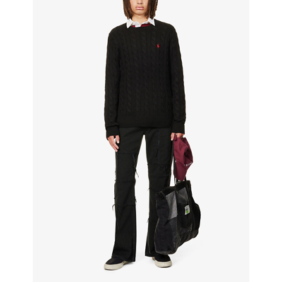 Shop Polo Ralph Lauren Logo-embroidered Cable-knit Cotton Jumper In Polo Black