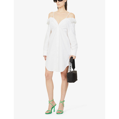 Shop Alexander Wang Off-the-shoulder Cotton Mini Dress In Bright White