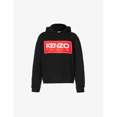 Shop Kenzo Logo-print Stretch-cotton Hoody In Black