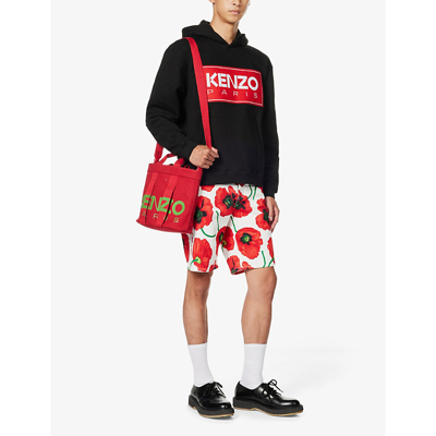 Shop Kenzo Logo-print Stretch-cotton Hoody In Black