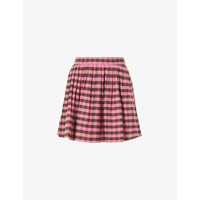 Shop Kenzo Check-pattern Flared Woven Mini Skirt In Dark Rose
