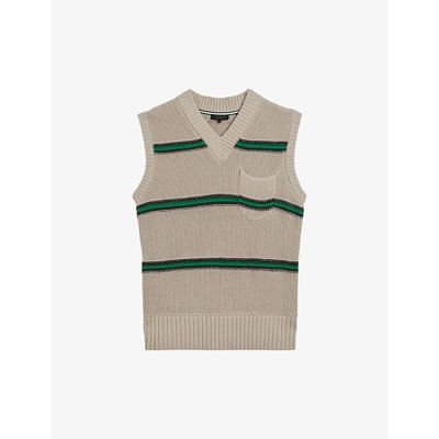 Shop Ted Baker Men's Natural Bantham Striped V-neck Cotton-knit Vest
