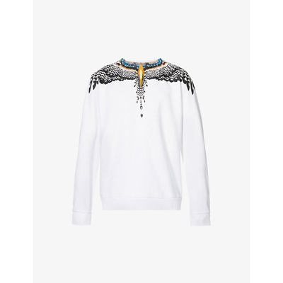 Shop Marcelo Burlon County Of Milan Grizzly Wings Graphic-print Regular-fit Cotton Sweatshirt In White Dark Gr