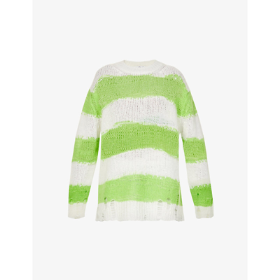 Shop Acne Studios Kaila Striped Knitted Jumper In White Fluo Green