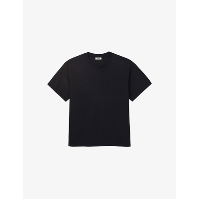 Shop Sandro Mens Noir / Gris Tubular Relaxed-fit Organic-cotton T-shirt