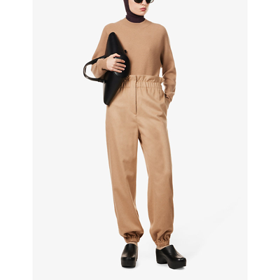 Shop Max Mara Tana High-rise Tapered-leg Wool Trousers In Camel