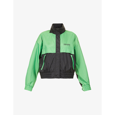 Shop Kenzo Logo-print Colour-block Shell Jacket In Grass Green