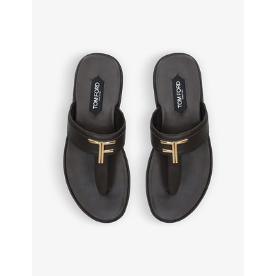 Shop Tom Ford Brighton Logo-plaque Leather Sandals In Brown