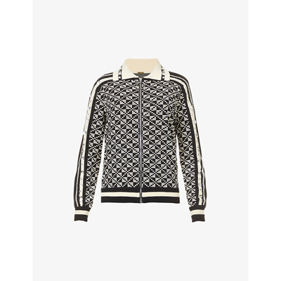 Shop Dodo Bar Or Dean Geometric-print Knitted Jacket In Black Cream Combo