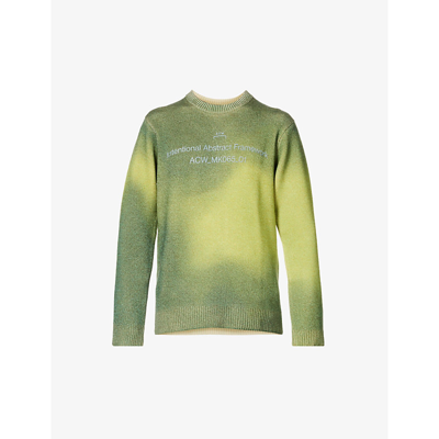 Shop A-cold-wall* Gradient Brand-print Relaxed-fit Wool-blend Jumper In Olive