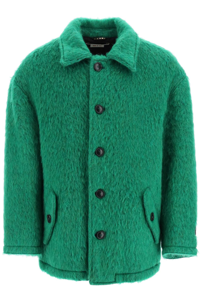 Shop Marni Brushed Coat In Green