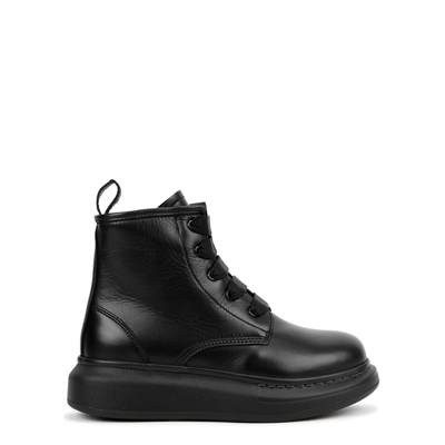 Shop Alexander Mcqueen Kids Black Leather Boots